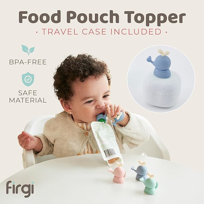 Whale SoftSip Food Pouch Topper | 2EA + Travel Case | Prevent Spills & Leakage | Protect Child Baby Toddler Mouth | Food Grade Silicone Reusable | Baby Led Weaning | BPA Free| Pink+Blue
