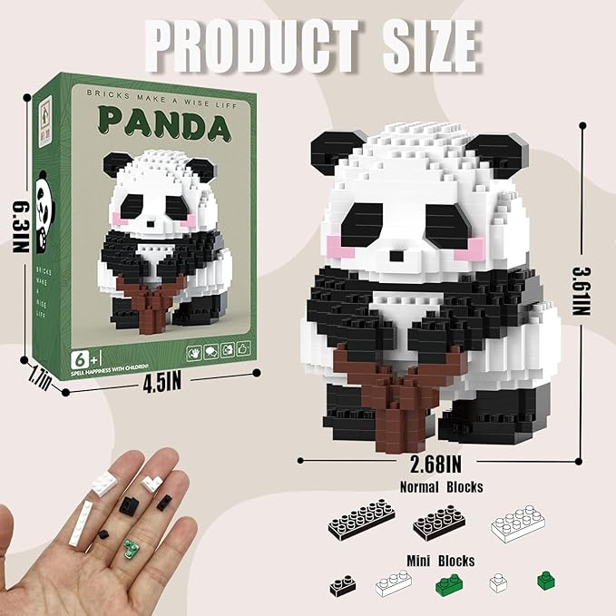Mini Building Blocks- Standing Panda, Party Favors- Micro Blocks Panda Toy for Kids 6 7 8 9 10+, Mini Blocks Building Sets for Adults, Easter/Birthday for Boys and Girls(509PCS)