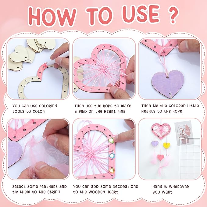 8Pack Dream Catcher Craft Kit for Kids Paint You Own Love Heart Wooden Dream Catcher Wooden Art and Craft Heart Cutous Unfinished Dream Catcher Wood Dream for Party Classroom Art Activity Project