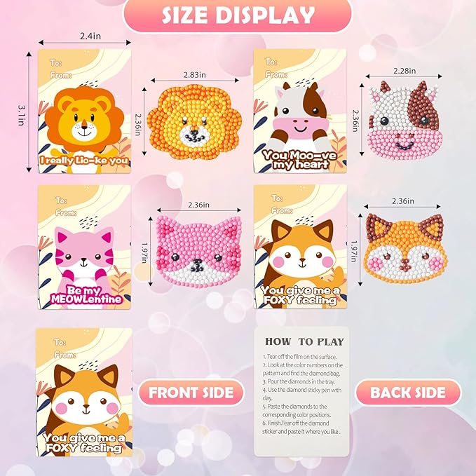 24 Pack Kid's Valentine's Day Cards with 5D Diamond Sticker Kits For Kids, Painting Craft Gift for Girls and Boys School Valentine Exchange Gift, Valentine's Party Favors Supplies & Art Activity