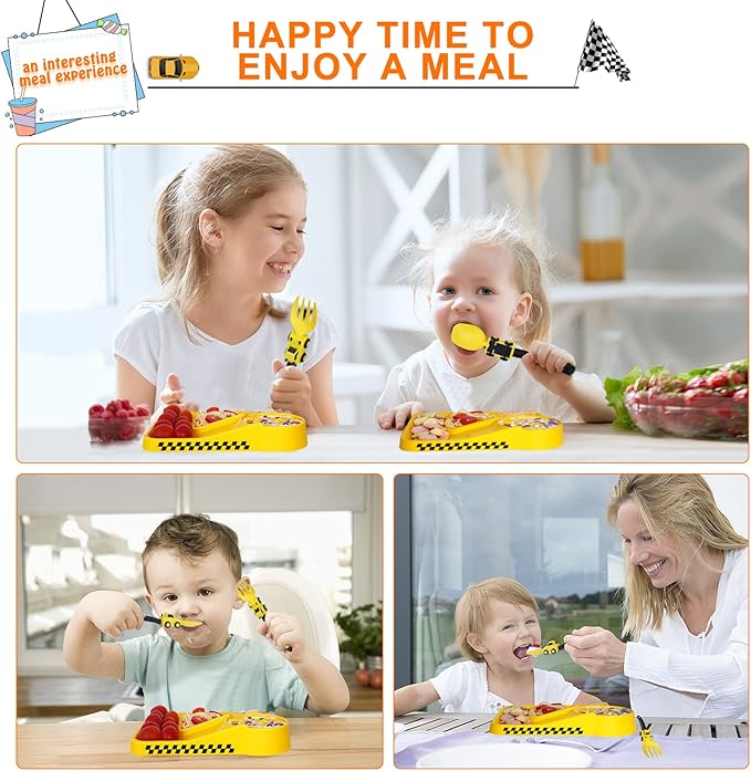 Construction Toddler Utensils - Toddler Forks and Spoons - Kids Spoon and Fork Set - Suitable for Kids Utensils - Baby Utensils, Portable Utensils Set for 1 2 3 4 5 year old Toddlers, Yellow