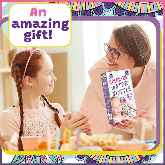 PURPLE LADYBUG Decorate Your Own Water Bottle for Girls Craft Set - Gifts for 6 Year Old Girl, 10 9 8 7 Year Old Girl Gifts, Fun Coloring Crafts for Girls Ages 6-8, School Water Bottles for Kids