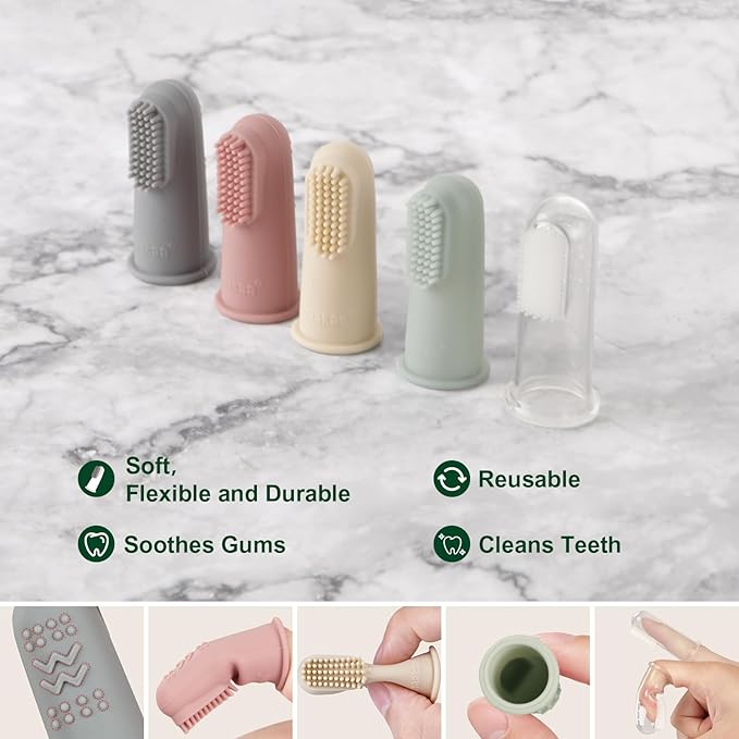 haakaa Baby Toothbrush, Soft Food Grade Silicone Baby Teether Finger Tooth Brush for Toddler, Baby First Toothbrush Infant Teething Toys Training Toothbrush, 0 Months+,2 Pack, Pea Green
