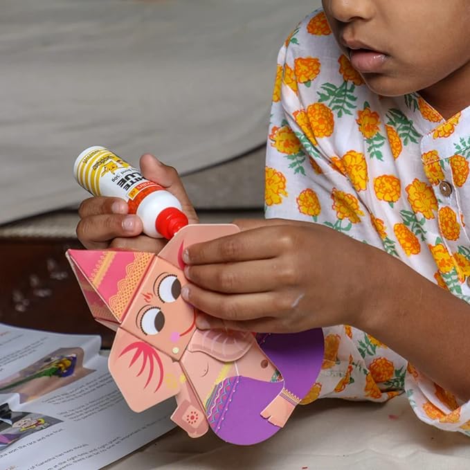 Desi Favors DIY Ganesha Paper Craft Kit - Diwali Gifts for Lord Ganesha Origami for Indian Kids | Vinayaka Chavithi Kid | Hindu Festival Ganesha Idol | 6.6x5.5 Inch (Pack of 1)