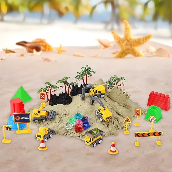 Eaistose Play Construction Sand Sets, Sensory Bin Toy with 1.65lbs Magic Sand, 5 Construction Vehicles,9 Road Signs and 8 Molds, 2 Tools,Sand Box Toys for 3 4 5 6 7 8 Years Old Boys Kids…