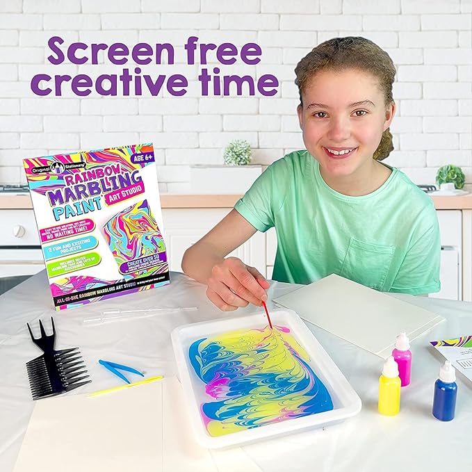 Original Stationery Rainbow Marbling Kit for Kids, to Make Marble Art and Craft Kids Will Love, Great Arts and Crafts and Rainbow Gifts for Girls