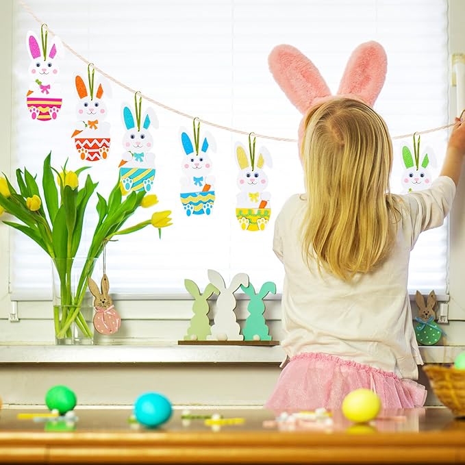 Fennoral 12 Pack Easter Bunny Craft for Kids Make You Own Easter Rabbit Foam Stickers Ornament DIY Easter Arts and Crafts for Easter Party Decoration Easter Gifts