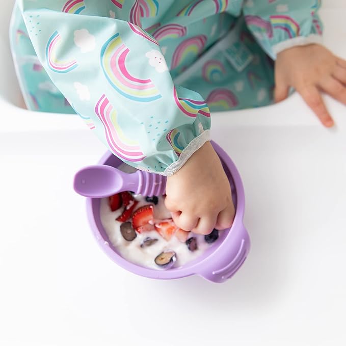 Bumkins Baby Bowl, Silicone Feeding Set with Suction for Baby and Toddler, Includes Spoon and Lid, First Feeding Set, Training Essentials for Baby Led Weaning for Babies 4 Months Up, Lavender
