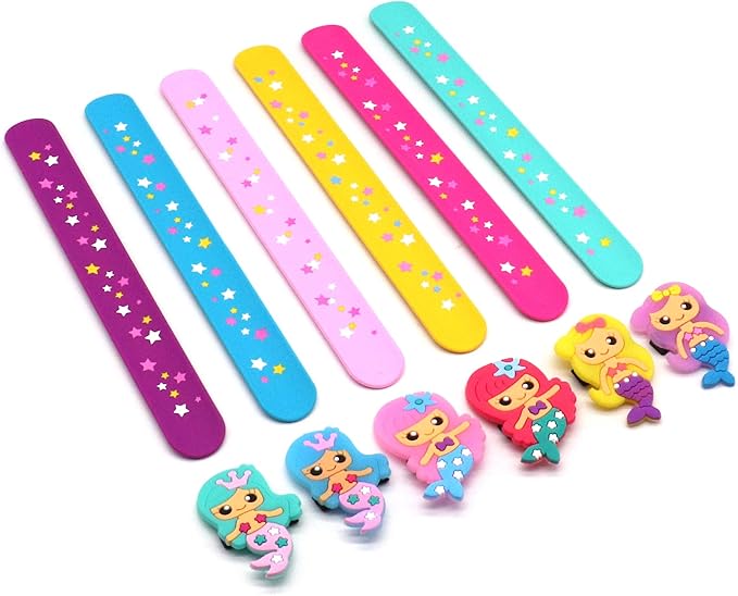 Silicone Mermaid Slap Bracelets - Cute Mermaid Theme Birthday Party Favors , Girls Party Favors Gifts Carnival Prizes Set （6 Pack