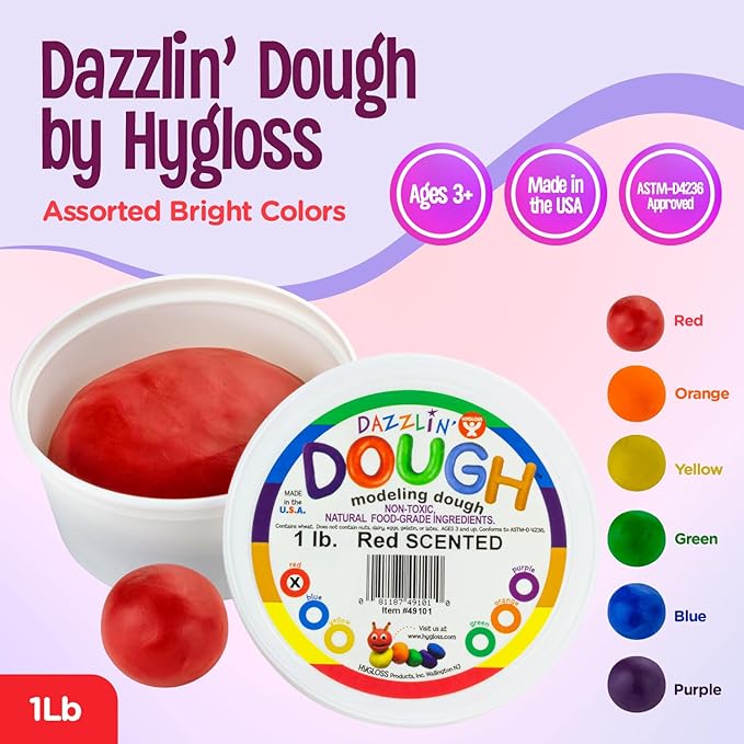 Hygloss Play Modeling Dough - Red Dough Scented - Safe & Non-Toxic for Kids Arts & Crafts - Party Favors - Classroom Supplies - 1lb
