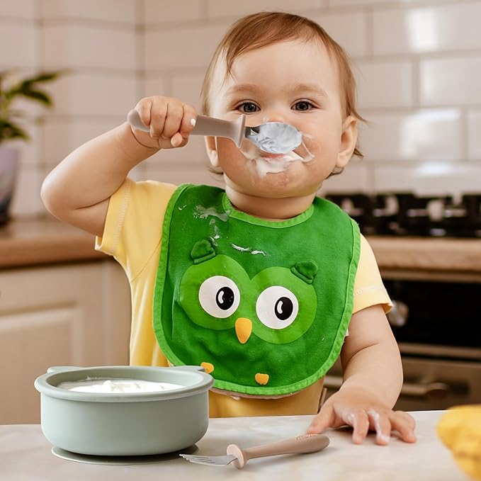 6 Pieces Toddler Utensils, Children Silverware Set with Silicone Handle, Kids Safe Spoons and Forks, Dishwasher Safe, 18/8 Stainless Steel, Food-grade Silicone，BPA Free - Tan