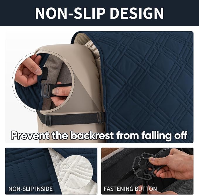 Easehomey 100% Waterproof Recliner Chair Covers, Non Slip Oversized Reclining Cover, Cover Furniture Protector Washable Chair Cover with Pocket,Elastic Straps for Kids,Pets,Dogs(Dark Blue,28")