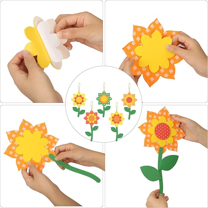 Fennoral 10 Pack Sunflower Crafts for Kids Make You Own Flowers Foam Stickers Ornament DIY Arts and Crafts for Boys Girls Spring Summer Art Activity Birthday Decoration