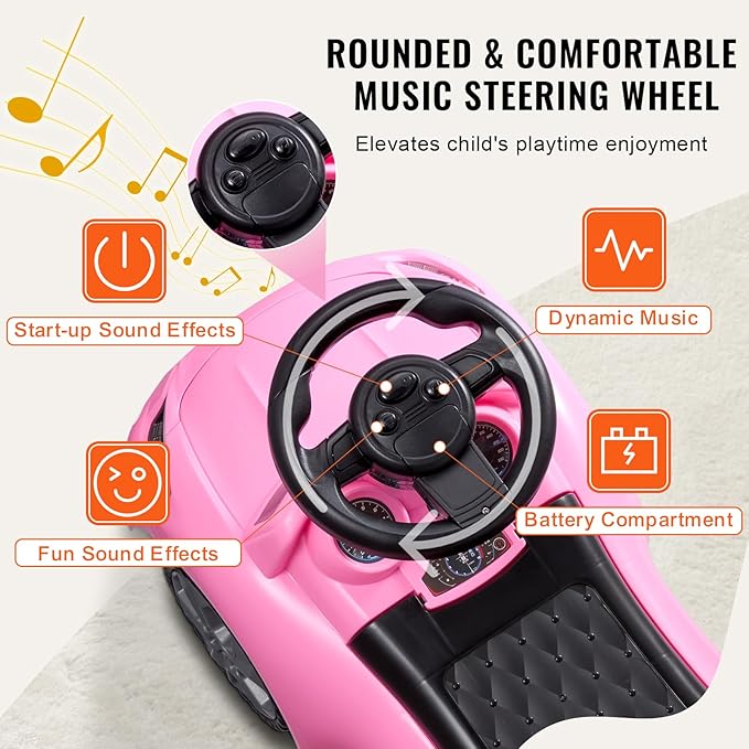 VEVOR Ride On Push Car for Toddlers, Ages 19+ Months, Ride Racer, Sit to Stand Toddler Ride On Toy, Kids Ride On Car with Music Steering, Horn & Under Seat Storage, Ride On Toy for Boys Girls, Pink
