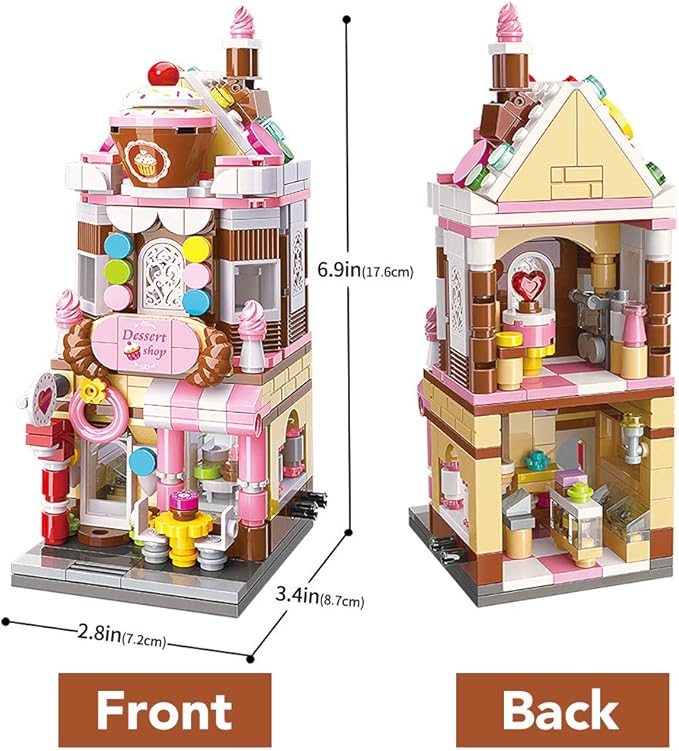 QMAN Girls Building Blocks Toy Dream Dessert House Building Kit Street-View Construction Educational Toy for Girls Age 6-12 and Up (344 Piece)
