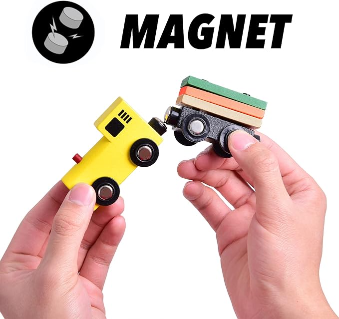 FUN LITTLE TOYS 77PCS Wooden Train Set Toy Train for Boys & Girls with Wood Train Track Fits Major Brand, Wooden Farm Play Set for Kids Wooden Toys