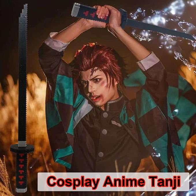 Demon Slayer Sword Building Kit, 19in Cosplay Anime Tanjiro Samurai Swords Building Blocks with Sword Stand, Demon Slayer Katana Swords Model Building Toy Gift for Kids, Adults