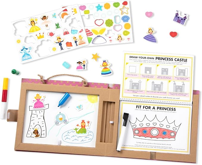 Melissa & Doug Natural Play: Play, Draw, Create Reusable Drawing & Magnet Kit – Princesses (54 Magnets, 5 Dry-Erase Markers) - FSC Certified