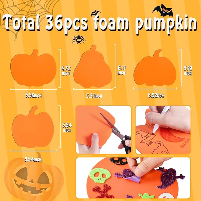 Max Fun 312PCS Halloween Pumpkin Foam Stickers, Halloween Craft Kit for Kids Bulk Glitter Set DIY Self-Adhesive Halloween Decoration