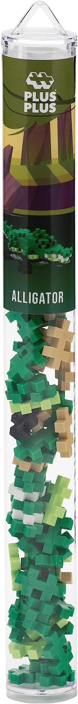 PLUS PLUS 3D Animal Figure Building Block Set, 70 Mini Interlocking Puzzle Pieces, Fun Stem Toys for Kids - Alligator Maker Tube