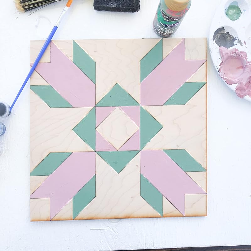 Unfinished Barn Quilt Square Wooden Sign, Country Decor Canvas Quilts Blocks (18 inches, Tulip)