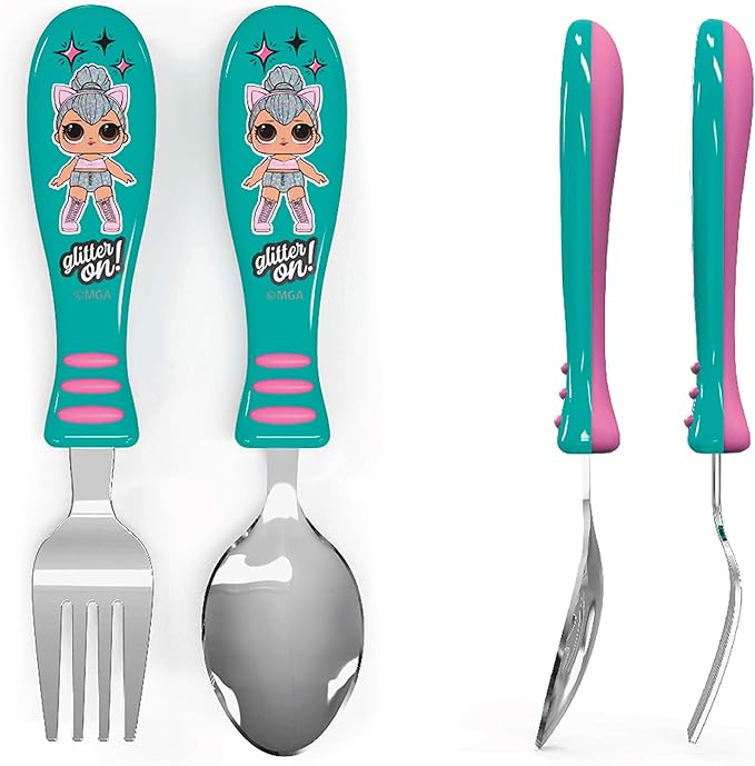 Zak Designs L.O.L. Surprise! Easy Grip Fork and Spoon Set, Kitty Queen, 4-piece set(Flatware (2pk))