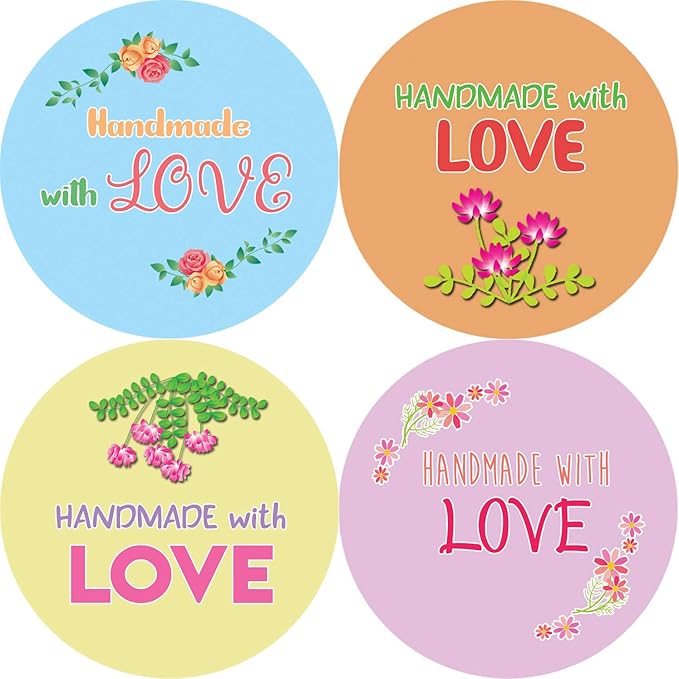 Creanoso Handmade with Love Stickers - Floral (10-Sheet) - Colorful and Unique Designs Perfect for Any Occasions as Gifts, Party Favors, or for Personal Use