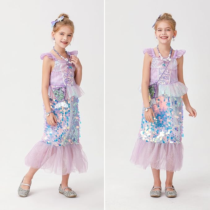 Little Girls Princess Mermaid Costume for Girls Dress Up with Accessory for Christmas Birthday Party Supplies