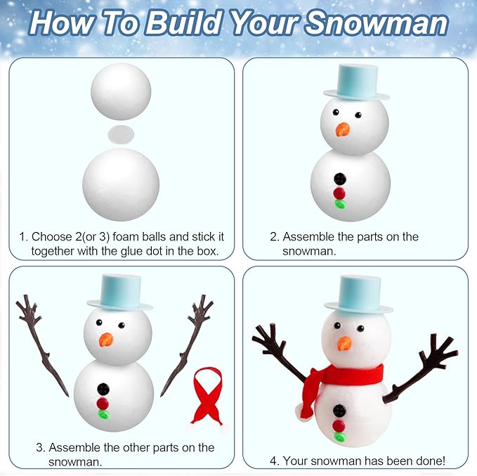 MZfowsen 12Pack Snowman Crafts Kits for Kids, Arts and Crafts for Kids, Build a Snowman Making Kit for Winter Party Favors Supplies