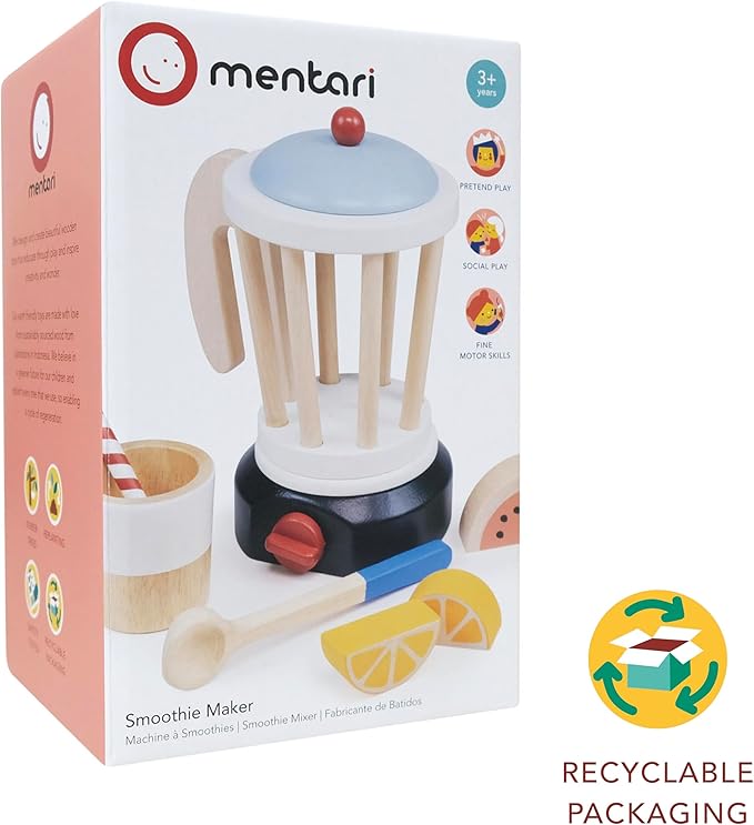 Mentari Toys - Smoothie Maker - Wooden Fruity Blender Toy Set for Pretend Cooking - Social, Creative, and Imaginative Development - Learning Role Play to Make a Healthy Shake - Age 3+