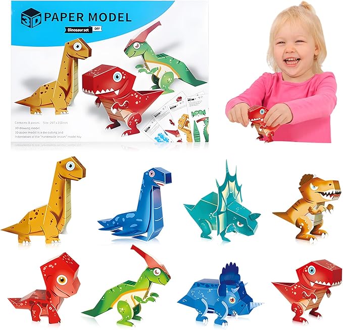 Paper Craft 3D Puzzle DIY Puzz Kits (8 PCS/Kit) Cartoon Art Craft Gift for Kids, No Need Scissors, Include Adhesive Paper, Art Supplies in Class, Cubic Art Decor Paper Model Craft Kit (Mask)