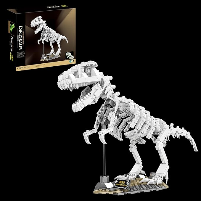 Dinosaur Building Kit,Dinosaur Park World Tyrannosaurus Fossils Creative Animal Building Toys for Boys Girls 6+,Glow in The Dark, Use Sunlight/Lights to Store Energy(435 Pieces)
