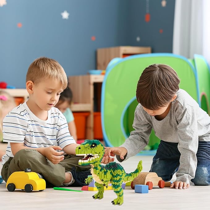 Dinosaur Tyrannosaurus Rex Building Blocks Velociraptor Model Decor Micro Mini Blocks Toy Birthday for Age 6+ Children Adults Teens 1457 Pieces