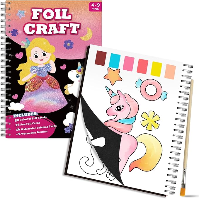 SOOVSY Art & Craft Activity Toys Kit, Foil Animals Crafts Children Fun DIY Creative Toy of The Year, No Mess Art Kits for Kids, Gift for Boys Girls Ages… (Unicorn&Coloring)