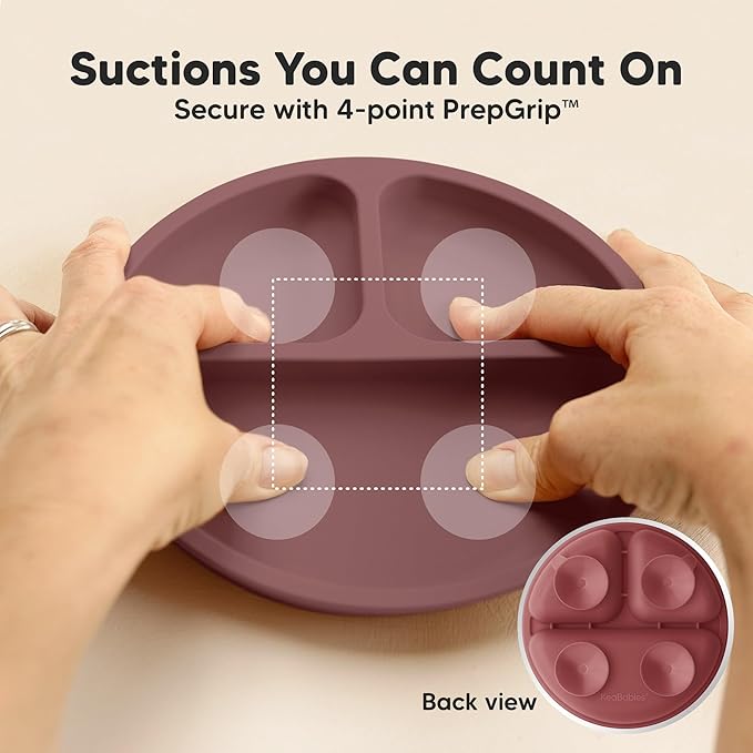 KeaBabies Suction Plates for Baby, Toddler - 3-Pack 100% Silicone Toddler Plates, Divided Baby Plates with Suction, Silicone Plates for Baby, Kids, BPA-Free, Microwave, Dishwasher Safe (Burgundy)