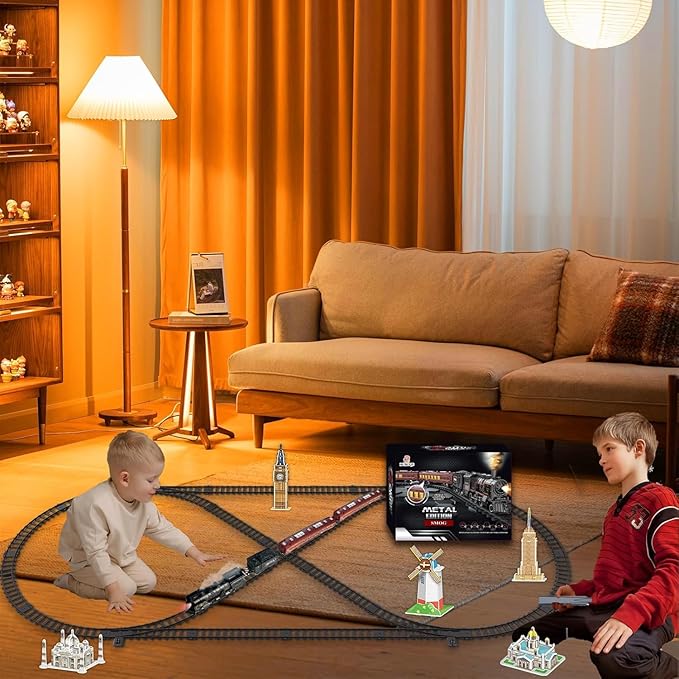 Electric Train Sets for Kids Metal Alloy Christmas Train Toys Steam Locomotive, Glowing Passenger Carriages, Luxury Tracks, Light & Sounds Rechargeable Birthday Gifts for Boys Girls Red …