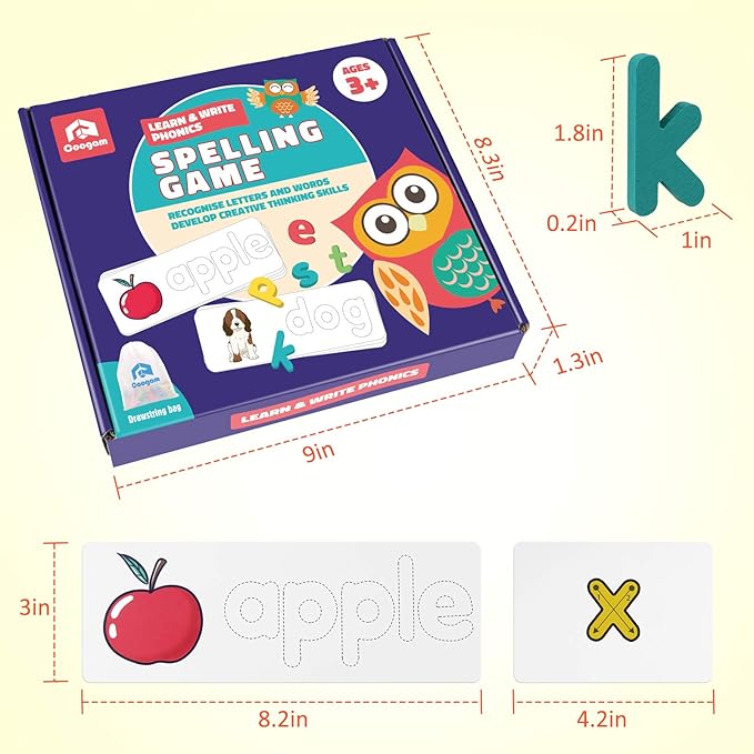 Coogam Reading & Spelling Learning Toy, Wooden Letters Flash Cards Sight Words Matching ABC Alphabet Recognition Game Preschool Educational Tool Set for 3 4 5 Years Old Boys and Girls Kids
