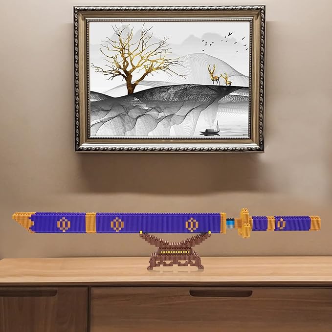 Cosplay Anime Zoro Sword Building Set Compatible with Lego, 22.8in One Piece Yamato Roronoa Katana Samurai Sword Building Blocks with Scabbard & Stand, Gift for Adult & Kid(1000+PCS)