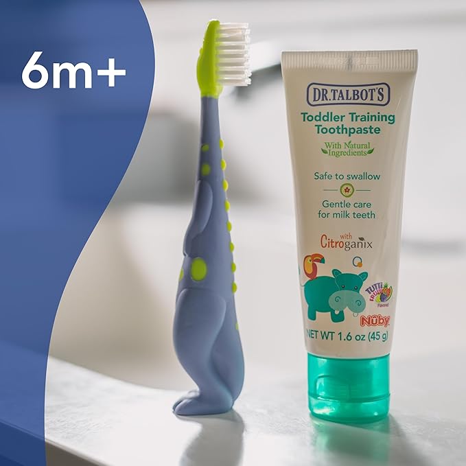 Dr. Talbot's Toddler Training Toothbrush and Natural Kids Toothpaste with Citroganix - 1.6 oz - Fluoride-Free Toothpaste and Toddler Toothbrush - 6+ Months - Dinosaur