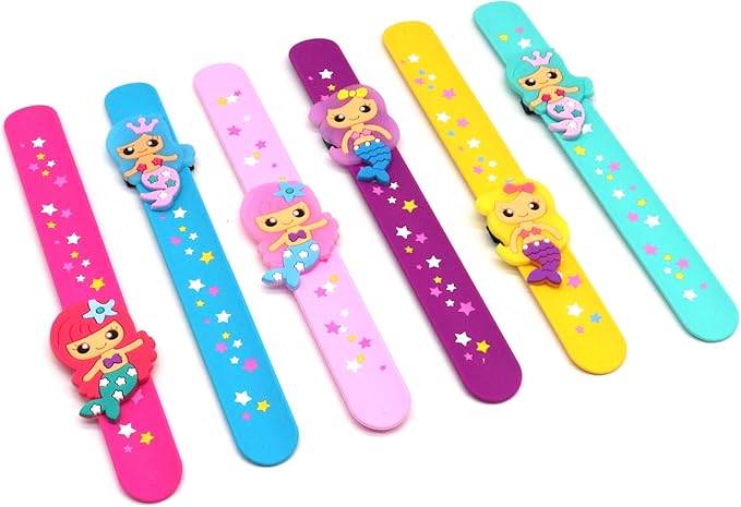 Silicone Mermaid Slap Bracelets - Cute Mermaid Theme Birthday Party Favors , Girls Party Favors Gifts Carnival Prizes Set （6 Pack