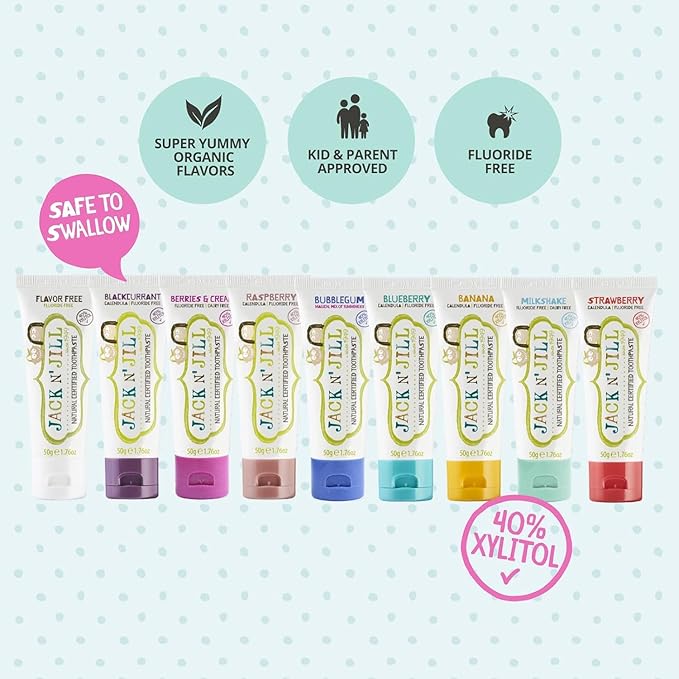 Jack N' Jill Natural Toddler Toothpaste for Baby, Kids and Infants 6 Months & Up, Fluoride Free Training Toothpaste for Toddlers 1-3 (1.76 Fl Oz (Pack of 2), Strawberry & Bubblegum)