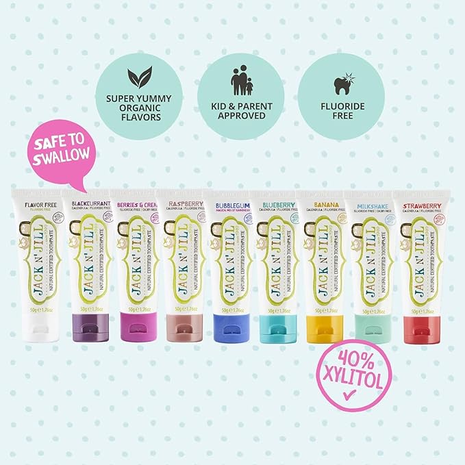 Jack N' Jill Natural Toddler Toothpaste for Baby, Kids and Infants 6 Months & Up, Fluoride Free Training Toothpaste for Toddlers 1-3, 40% Xylitol, BPA Free - Berries & Cream, 1.76 oz (Pack of 1)