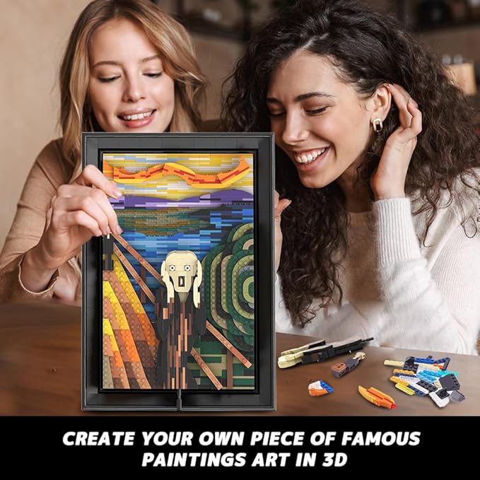 HOGOKIDS The Scream Artwork Building Set - 3D Wall Art Building Kit for Home Office Décor Display Framed DIY Painting Building Blocks Creative Activity for Teens Adults Ideas Birthday Gift - 1800 PCS