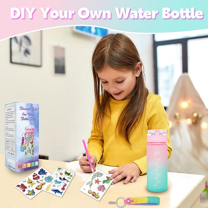 Gifts for Girls 4-12, Decorate Your Own Water Bottle Kits for Girls, Mermaid Diamond Crafts Painting Toys, Kids Water Bottle for School, Valentine's Day and Birthday Gifts Toys for Girls (Mermaid 2)