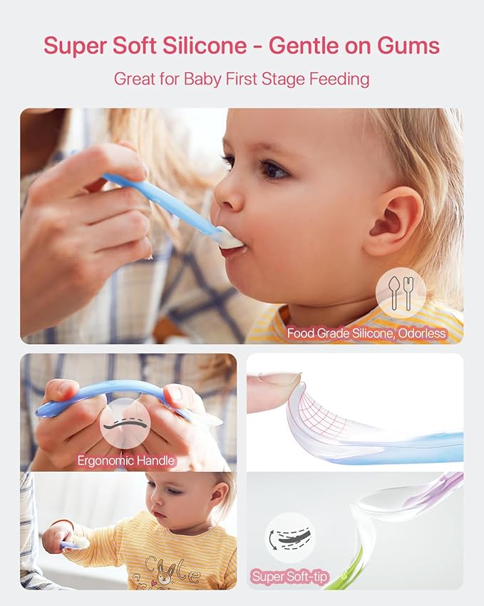 Food Feeder Baby Fresh Fruit Feeder (2 Pack) with 3 Different Sized Silicone Pacifiers, Mash and Serve Bowl with 4 Soft-Tip Silicone Baby Spoons, Perfect Baby First Stage Feeding Set by MICHEF