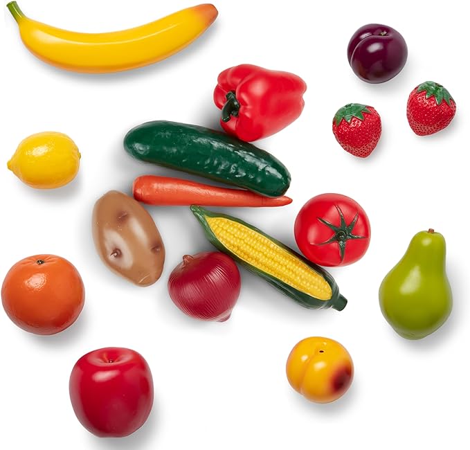 Melissa & Doug Play-Time Produce Fruit (9 pcs) and Vegetables (7 pcs) Realistic Play Food,Orange