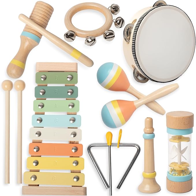 Toddlers Musical Instruments - Montessori Musical Toys for Toddlers 1-3，Modern Boho Xylophone，Neutral Colors Wooden Percussion Instruments Set