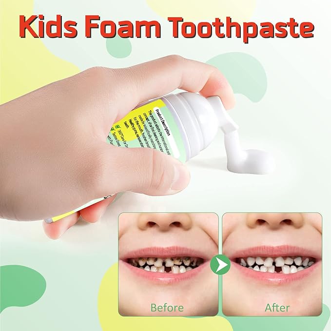 Foam Toothpaste Kids,Toddler Whitening Toothpaste with Low Fluoride & Natural Formula to Reduce Plaque,Kids Foaming Toothpaste for U Shaped Toothbrush for Children (Strawberry&Watermelon)