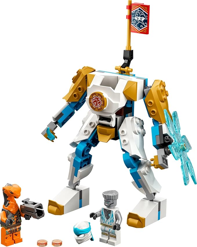 LEGO NINJAGO Zane’s Power Up Mech EVO Action Figure with Cobra Snake and Zane Minifigure, 71761 Collectible Mission Banner Series, Ninja Toys for Kids