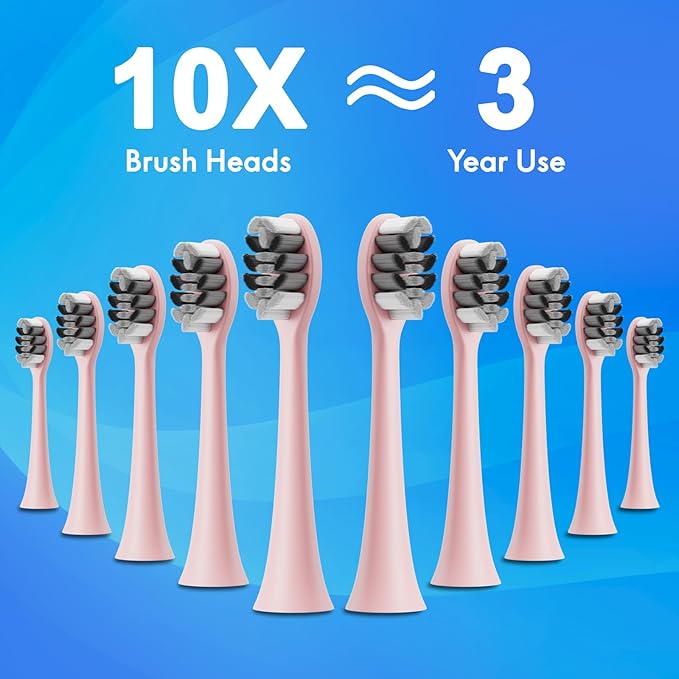 Sonic Electric Toothbrush for Adults & Kids, Rechargeable Electric Toothbrush with 10 Brush Heads & Travel Case, Teeth Whitening, Power Electric Toothbrush with Holder, Charge for 120 Days - Pink